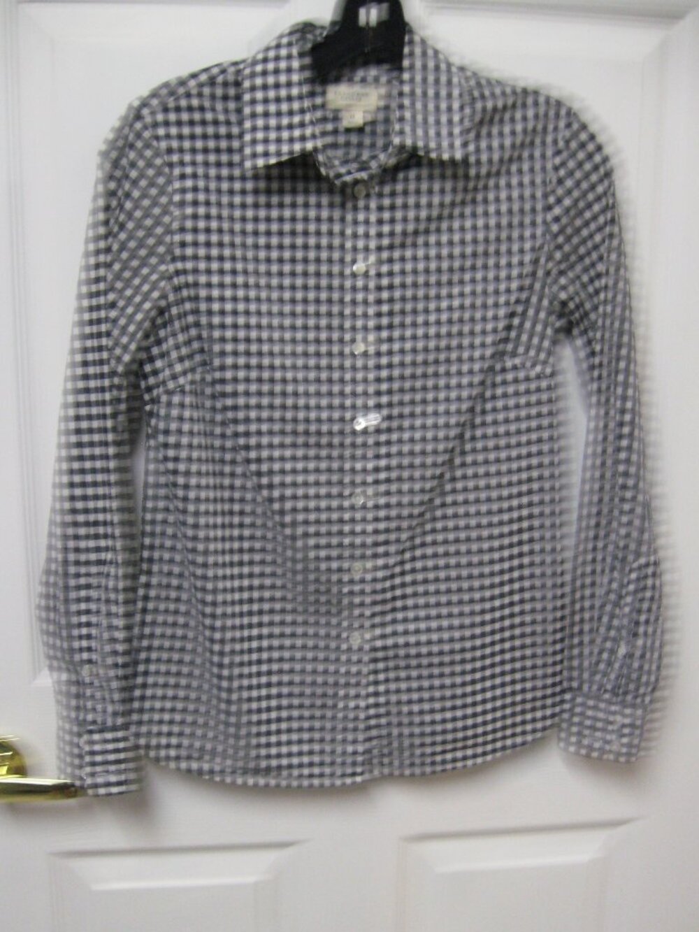 Lands End Canvas Black/White Gingham Button Down Shirt size 0